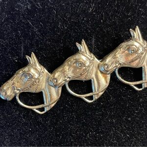 Pure silver triple horse head pin